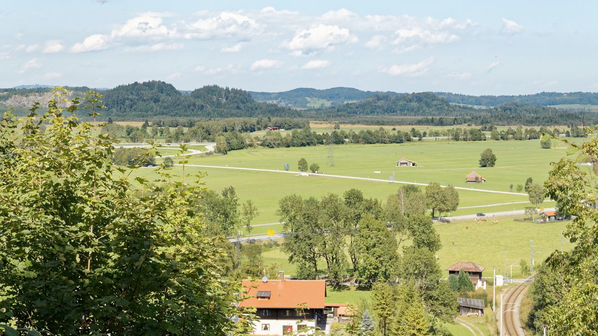 Wiesen bei Eschenlohe mit Blick auf die Alpenkette