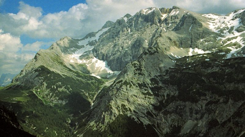 Birkkarspitze und Ödkarspitzen von Nordwesten über dem Schlauchkar