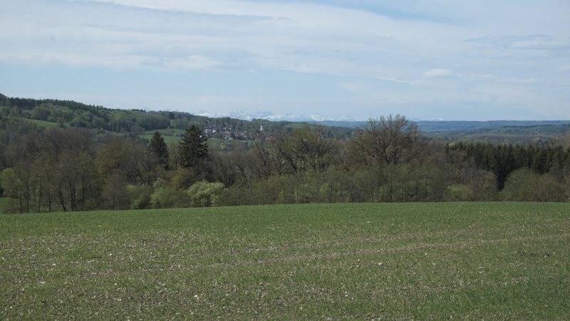 Landschaft im Landkreis Starnberg mit Blick auf die Alpen